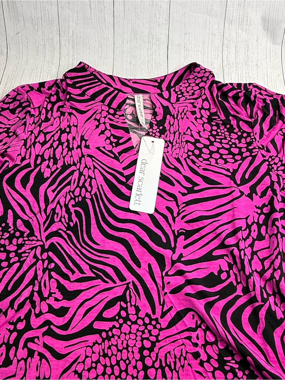 Dear Scarlett Lizzy Top Magenta Black Zebra Animal Print 3/4 Sleeve NWT Sz Large - Picture 7 of 12
